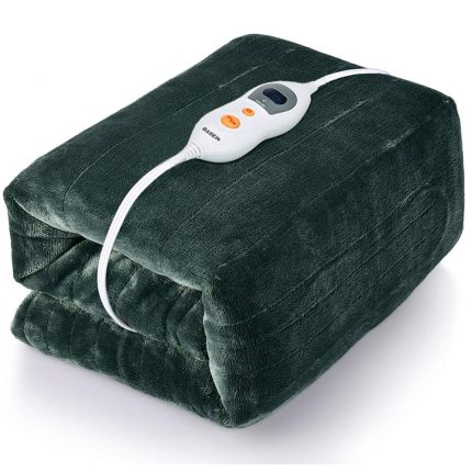 BASEIN Electric Blanket, Large Heated Throw Blanket with 3 Adjustable Temperature Levels 9 Hours Timer, Fast Heating and Machine-Washable Electric Over Blanket, Soft Flannel Heating Throw Blanket