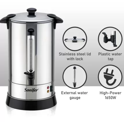 Imported Commercial Grade Stainless Steel Percolate Hot Water Boiler, 15Liter, Metallic