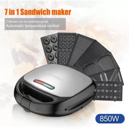 7-in-1 Sandwich Maker, Waffle Maker with Removable Plates Nonstick, Waffle Iron Panini Press Grill Temperature and LED Indicator Lights, Dishwasher Safe