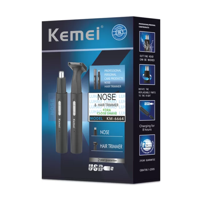 Kemei km-6664 USB Charging 2-In-1 Shaver Replaceable Blade Trimmer Portable men Shaver