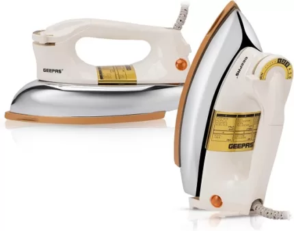 Geepas White 1200W Heavy Weight Dry Iron - Non Stick Sole Plate, Temperature Control, Indicator Lights, Overheat Protected | Ideal for Perfect Ironing for All Fabrics