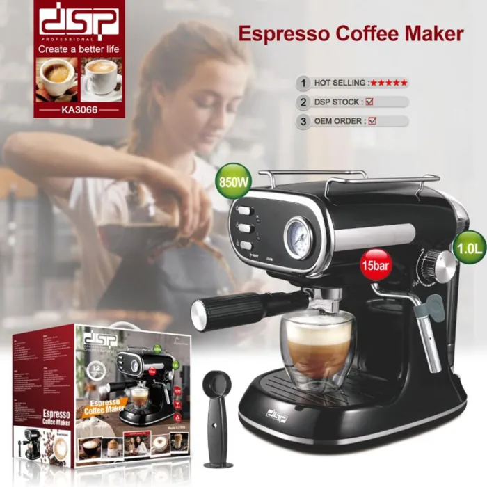 DSP KA 3066 COFFEE MAKER, 850W, 15 Bar, Water Tank 1 litre, Aluminum Boiler