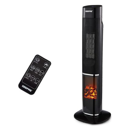 Geepas Oscillating Digital Tower PTC Energy Efficient Heater With 2 Heat Settings | Low Running Cost Ceramic Heater with Fireplace, LED Display, 24 Hour Timer, Remote Control, Safety tip-over Switch.