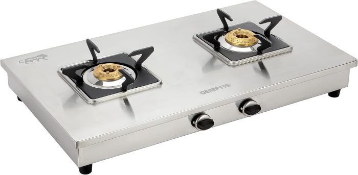 Geepas Stainless Steel Gas Cooker-Auto Ignition System, LPG Gas Stove| Silver, 2 Years Warranty