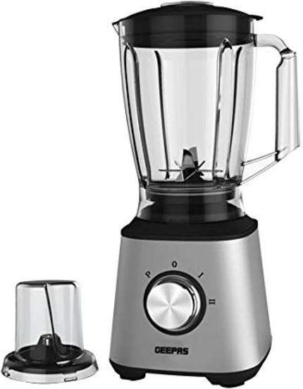 Geepas Super Blender- GSB5446N, 600W Powerful Motor with 2 Speed Setting and Pulse, Transparent and Unbreakable Jars with Stainless Steel Blade, Grinder Attachment