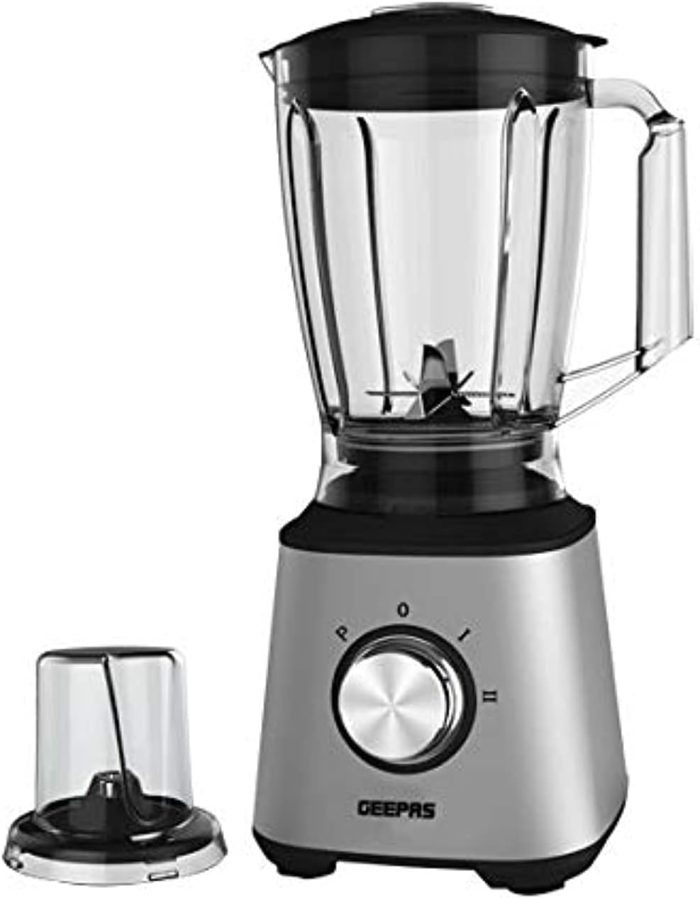Geepas Super Blender- GSB5446N, 600W Powerful Motor with 2 Speed Setting and Pulse, Transparent and Unbreakable Jars with Stainless Steel Blade, Grinder Attachment