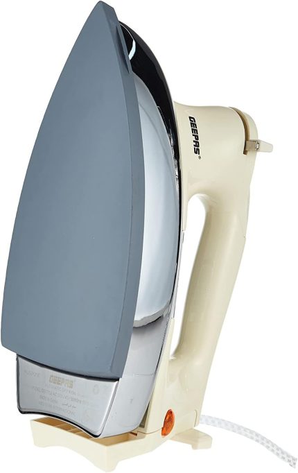 Geepas 1200W Automatic Dry Iron - Electric Teflon Plated Sole Plate, Durable Heavy Weight Box Auto Shut Off, Temperature Setting Dial, Overheat Protection WhiteSilver GDI7752