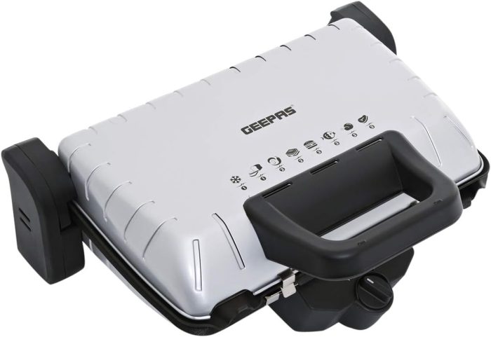 Geepas Multifunction Grill Maker, Adjustable Thermostat, GGM5458 - Non-Stick Cooking Plate, Detachable Cooking Plate, Overheat Protection, Cord Storage, Vertical Storage, Portable