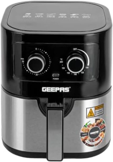 Geepas Air Fryer- GAF37541/ 4.5 L Pot with Rack, with Vortex Air Frying Technology/Multiple Function, 1-30 Min Timer, Ideal for Fries, Steak 2 Years Warranty Visit the Geepas Store