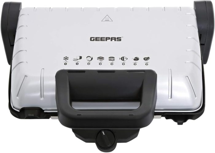 Geepas Multifunction Grill Maker, Adjustable Thermostat, GGM5458 - Non-Stick Cooking Plate, Detachable Cooking Plate, Overheat Protection, Cord Storage, Vertical Storage, Portable