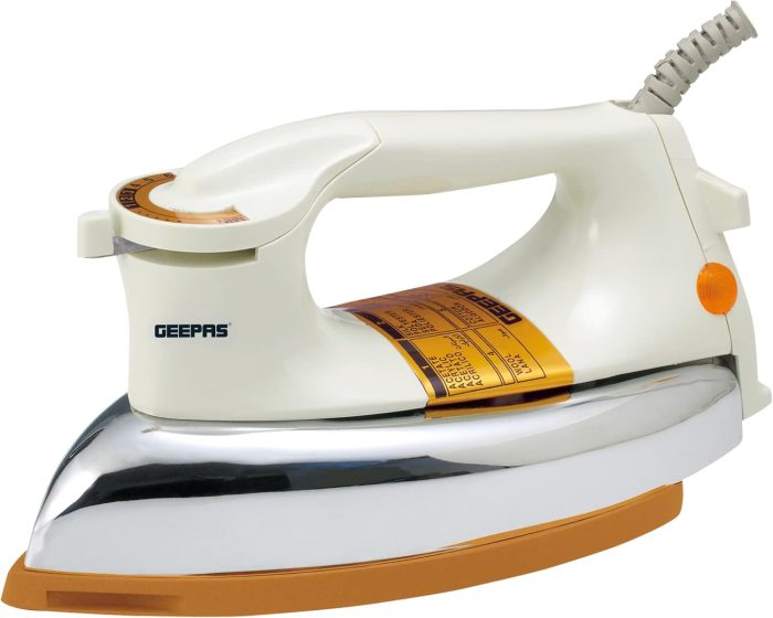 Geepas GDI2771 1200W Automatic Dry Iron - Automatic Dry Iron - Durable Teflon Plated Sole Plate| Auto Shut Off, Temperature Setting Dial