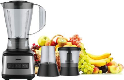 Geepas GSB44017 500W 3 in 1 Stainless Steel Blender - 8 Speed Control , 1.5L Plastic jar, 4 Sharp Blades & 2 Blending Preset Juicer- Mill & Chopping Blender, Anti-Slip feet Design | 2 Year Warranty