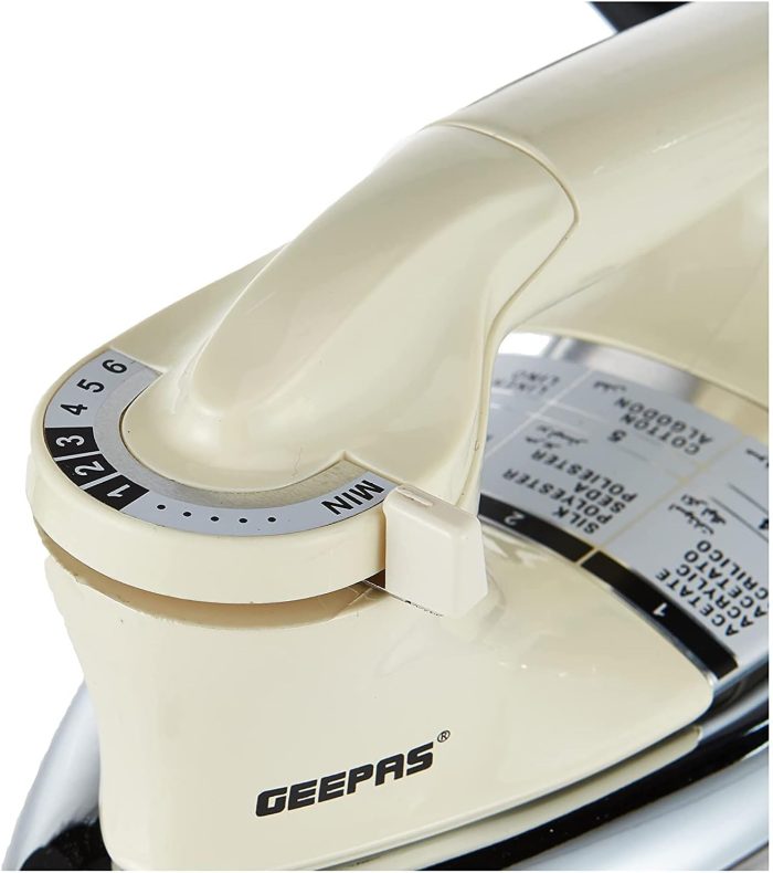Geepas 1200W Automatic Dry Iron - Electric Teflon Plated Sole Plate, Durable Heavy Weight Box Auto Shut Off, Temperature Setting Dial, Overheat Protection WhiteSilver GDI7752