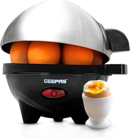 Geepas  Egg Boiler Poacher, 350W | Electric Egg Cooker & Omelette Maker, Vegetable Steamer | Poaching Bowl, Measuring Cup with Egg Piercer | Up to 7 Egg Capacity, Soft Medium & Hard-Boiled Eggs