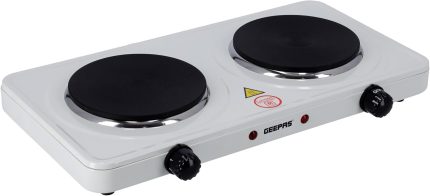 Geepas GHP32014 2000W Dual Hot Plate Overheat protection Cast Iron Heating Plate 155mm - Portable Electric Hob with Temperature Control for Home, Camping & Caravan Cooking