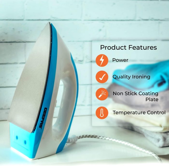 Geepas GDI7782 1200W Dry Iron - Non-Stick Coating Plate & Adjustable Thermostat Control | Indicator Light with ABS Material | 2 Years Warranty