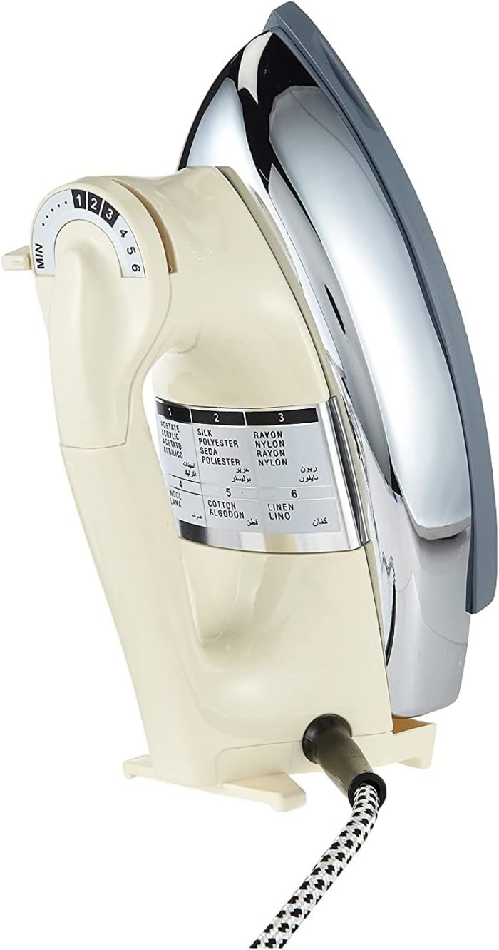 Geepas 1200W Automatic Dry Iron - Electric Teflon Plated Sole Plate, Durable Heavy Weight Box Auto Shut Off, Temperature Setting Dial, Overheat Protection WhiteSilver GDI7752