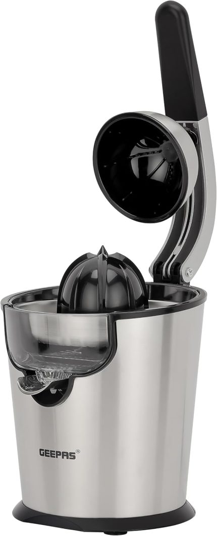 Geepas Stainless Steel Citrus Juicer-GCJ46018| Juicer for Orange Juice, Lemon| Deluxe Stainless Steel Body with Aluminum Die-Casting Handle| Metallic Silver, 2 Years Warranty