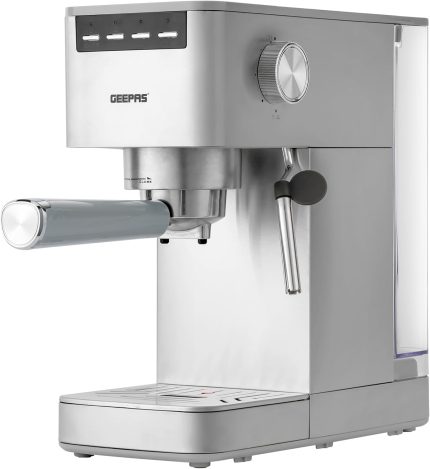 Geepas Espresso and Cappuccino Coffee Machine- GCM1523SS| Die-Cast Aluminum Boiler and 1.8 L Detachable Water Tank| Makes Cappuccino, Lattes, Espresso
