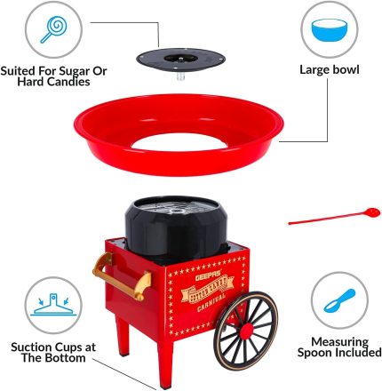Geepas-Cotton Candy Maker, Mini Candy Maker, GCM831 | Retro Style Design | Great Gift for Birthday Parties, Children's Day and Christmas Day | Colour Candy Visit the Geepas Store