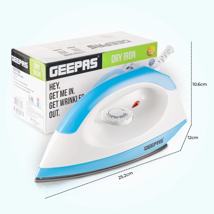 Geepas GDI7782 1200W Dry Iron - Non-Stick Coating Plate & Adjustable Thermostat Control | Indicator Light with ABS Material | 2 Years Warranty