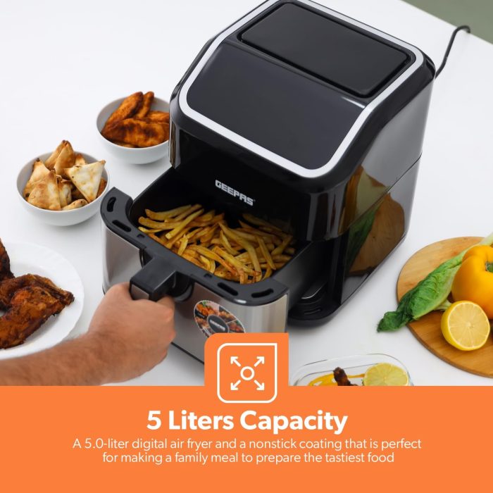 Geepas 5L Digital Air Fryer with Vortex – 10-in-1 Convection Air Fryer with LED Touchscreen, 60 Minutes Timer & Non-Stick Basket – Oil Free Toaster Oven | 2 Years WarrantyGAF37527