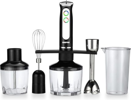 Geepas 5-In-1 Hand Blender | Chopper/Food Processor | Electric Whisk | 8 Variable Speeds, Stainless Steel Blade For Blending The Perfect Smoothies And Grinding Coffee | 600W | 2 Year Warranty