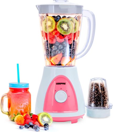 Geepas Gsb5485 400 Watt 2 In 1 Countertop Blender Blue & White/Pink & White Assorted