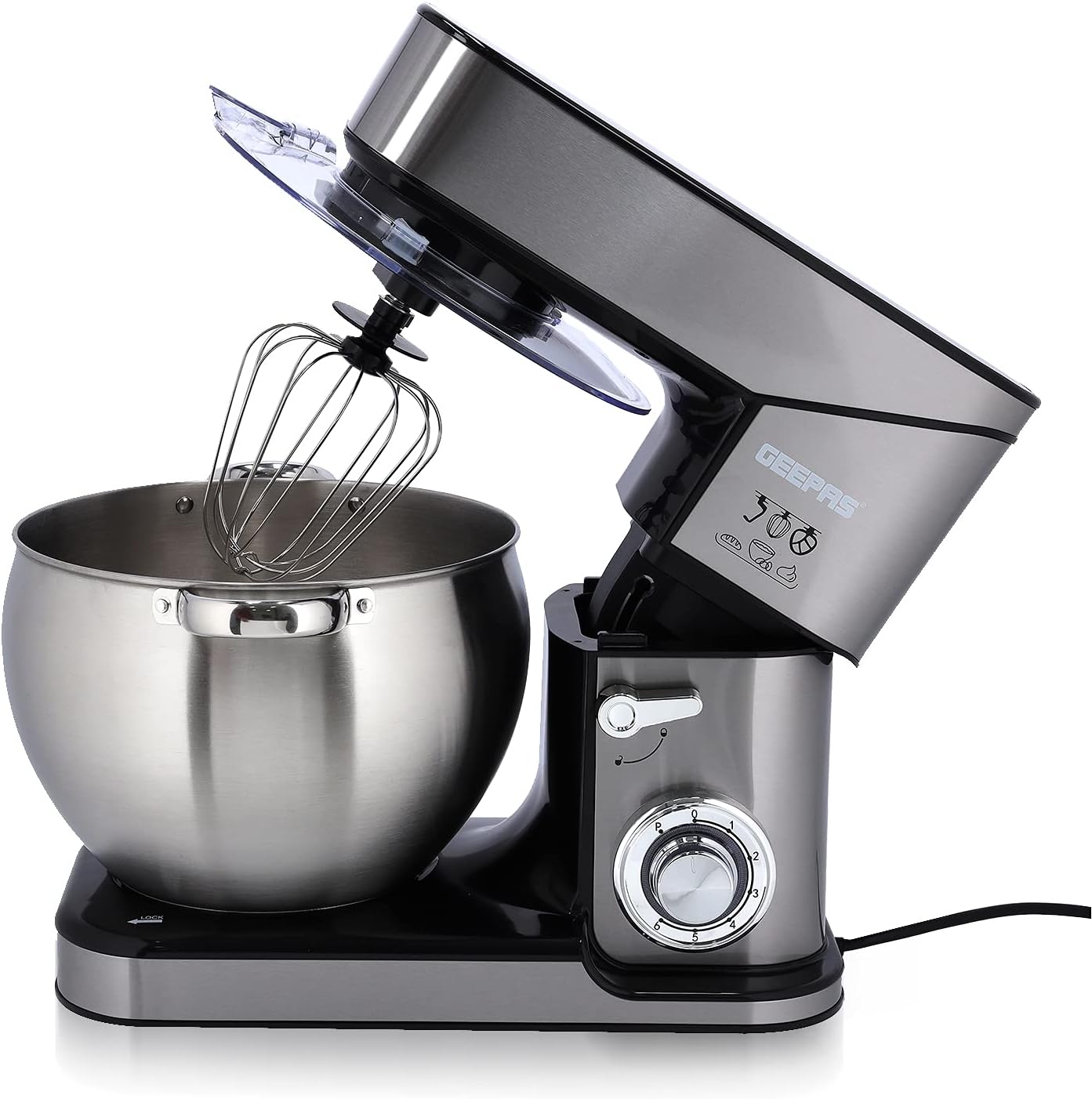 7161l8P2w5S._AC_SL1500_ Geepas 2000W Stand Mixer 10L Stainless Steel Mixing Bowl for Bread & Dough, Tilt up Head 6 Speed with Pulse Power Indicator, Multicolor, Gsm43041