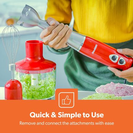 Geepas GHB6136 400W Hand Blender - Stainless Steel Blades with 2 Speed for Baby Food, Soup, Juice 860ml Chopper Bowl & Electric Egg Whisk - 2 Years Warranty