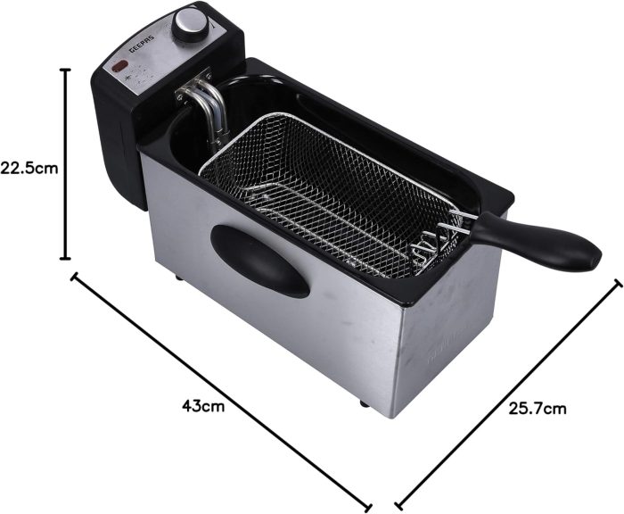 Geepas GDF36015N 2000W Powerful Deep Fryer With Overheat Protection, 3 Liter Capacity, Black