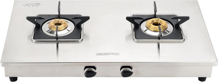 Geepas Stainless Steel Gas Cooker-Auto Ignition System, LPG Gas Stove| Silver, 2 Years Warranty