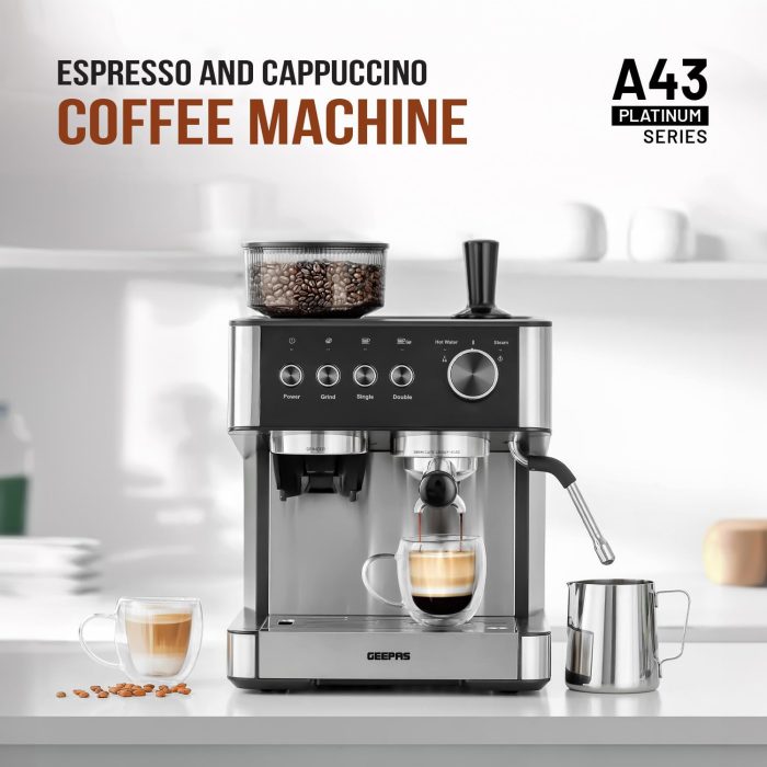 Geepas Espresso and Cappuccino Coffee Machine- GCMG1325S Equipped with 20 Bar High Pressure PumpProfessional BrewingMakes Cappuccino, Lattes, Espresso,...