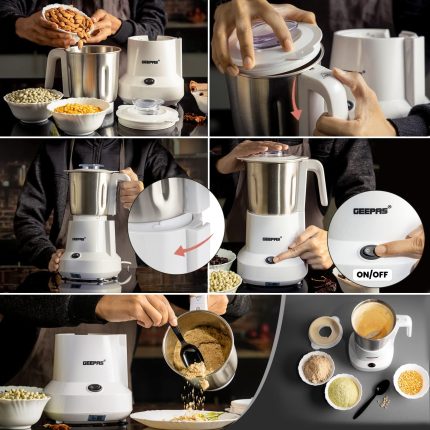 Geepas Coffee Grinder GCG6105 - 450W Electric Grinder | Separate Stainless Steel Blades for Coffee Beans, Spices & Dried Nuts Grinding | Detachable Bowl |Large Capacity Mill