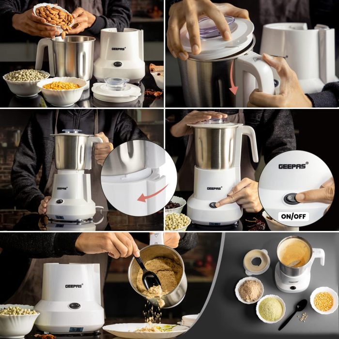 Geepas Coffee Grinder GCG6105 - 450W Electric Grinder | Separate Stainless Steel Blades for Coffee Beans, Spices & Dried Nuts Grinding | Detachable Bowl |Large Capacity Mill