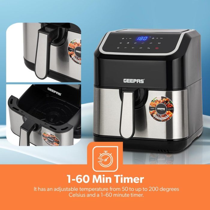 Geepas 5L Digital Air Fryer with Vortex – 10-in-1 Convection Air Fryer with LED Touchscreen, 60 Minutes Timer & Non-Stick Basket – Oil Free Toaster Oven | 2 Years WarrantyGAF37527