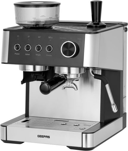 Geepas Espresso and Cappuccino Coffee Machine- GCMG1325S/ Equipped with 20 Bar High Pressure PumpProfessional Brewing/Makes Cappuccino, Lattes, Espresso,...