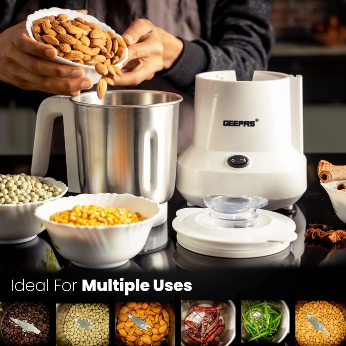Geepas Coffee Grinder GCG6105 - 450W Electric Grinder | Separate Stainless Steel Blades for Coffee Beans, Spices & Dried Nuts Grinding | Detachable Bowl |Large Capacity Mill
