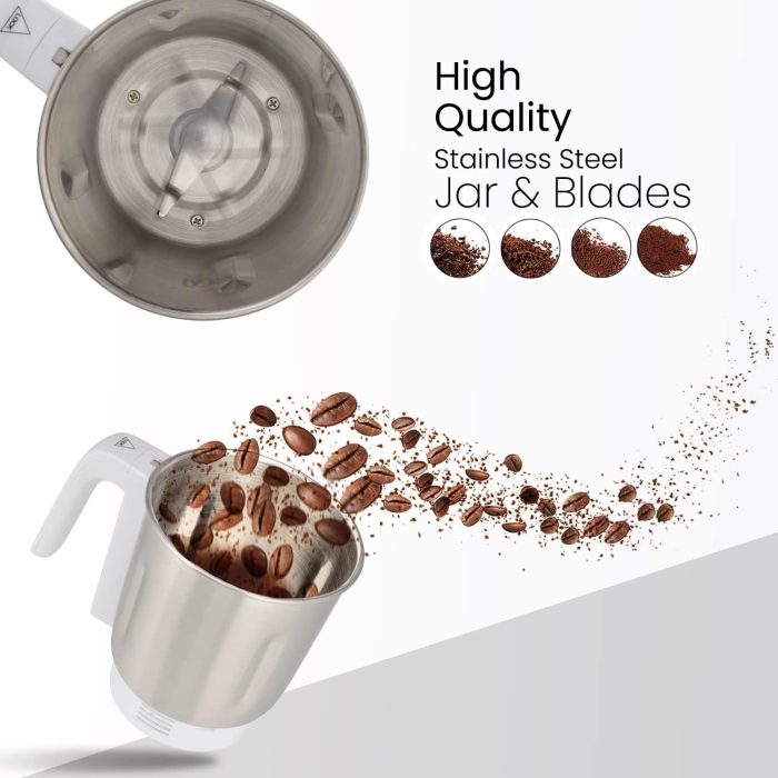 Geepas Coffee Grinder GCG6105 - 450W Electric Grinder | Separate Stainless Steel Blades for Coffee Beans, Spices & Dried Nuts Grinding | Detachable Bowl |Large Capacity Mill