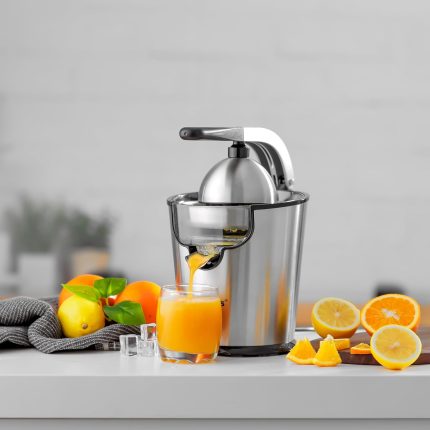 Geepas Stainless Steel Citrus Juicer-GCJ46018| Juicer for Orange Juice, Lemon| Deluxe Stainless Steel Body with Aluminum Die-Casting Handle| Metallic Silver, 2 Years Warranty