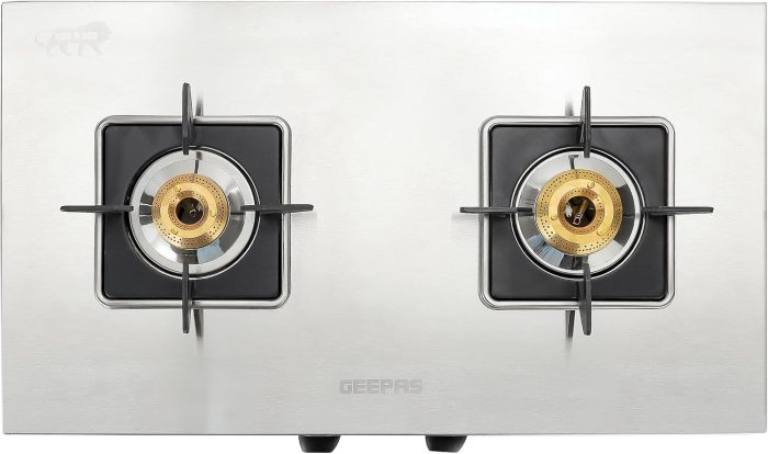 Geepas Stainless Steel Gas Cooker-Auto Ignition System, LPG Gas Stove| Silver, 2 Years Warranty