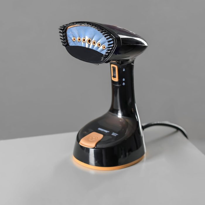 Geepas Handheld Garment Steamer- GGS25034| Ready to Use in 30 Seconds| Suitable for All Kinds of Fabric | Equipped with Stainless Steel Head and 150 ML Capacity| Black and golden, 2 Years Warranty