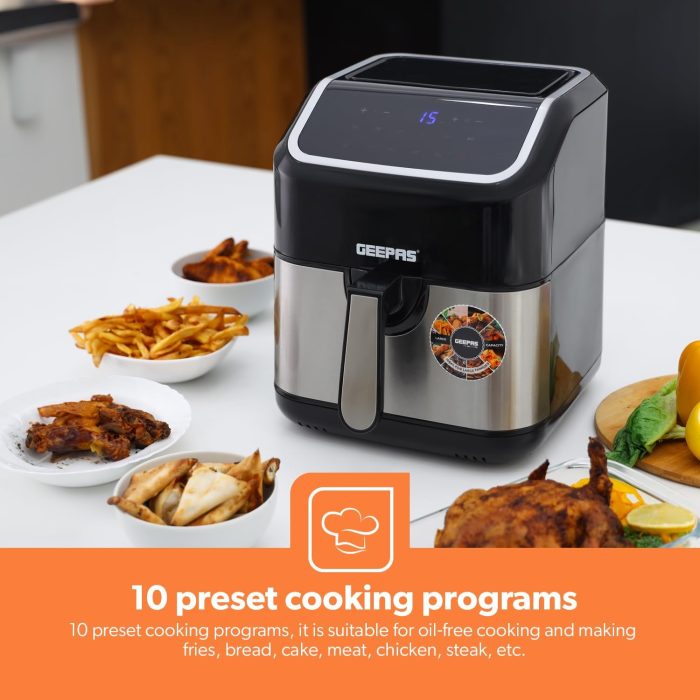 Geepas 5L Digital Air Fryer with Vortex – 10-in-1 Convection Air Fryer with LED Touchscreen, 60 Minutes Timer & Non-Stick Basket – Oil Free Toaster Oven | 2 Years WarrantyGAF37527