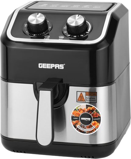 Geepas Vortex 5L Digital Air Fryer - Convection Air Fryer with LED Touchscreen, 30 Minutes Timer & Non-Stick Basket - Oil Free Toaster Oven, 2 Years Warranty, 1600W, Black'