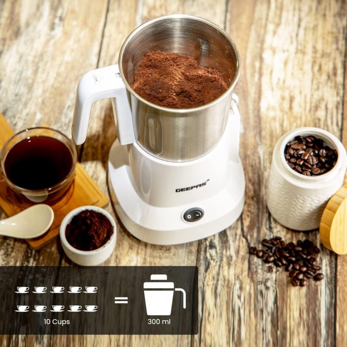 Geepas Coffee Grinder GCG6105 - 450W Electric Grinder | Separate Stainless Steel Blades for Coffee Beans, Spices & Dried Nuts Grinding | Detachable Bowl |Large Capacity Mill