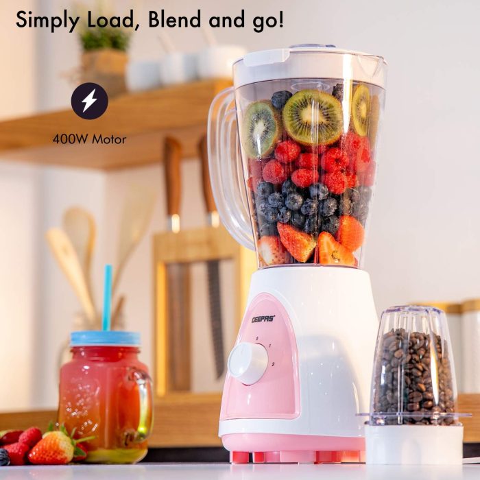 Geepas Gsb5485 400 Watt 2 In 1 Countertop Blender Blue & White/Pink & White Assorted