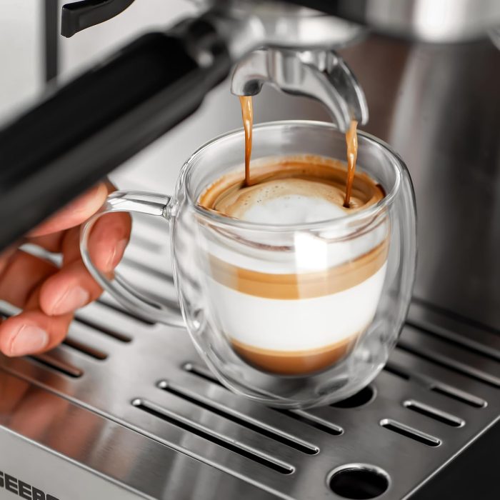 Geepas Espresso and Cappuccino Coffee Machine- GCMG1325S Equipped with 20 Bar High Pressure PumpProfessional BrewingMakes Cappuccino, Lattes, Espresso,...