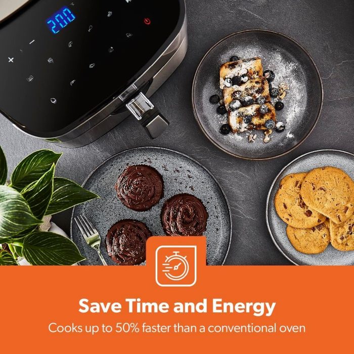 Geepas ' Vortex 7.5L Digital Air Fryer – Family-Sized 10-in-1 Convection Air Fryer with LED Touchscreen, 60 Min Timer & Non-Stick Basket, – 2 Years Warranty, 1800W', Black