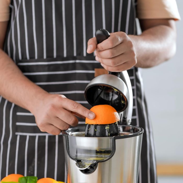 Geepas Stainless Steel Citrus Juicer-GCJ46018| Juicer for Orange Juice, Lemon| Deluxe Stainless Steel Body with Aluminum Die-Casting Handle| Metallic Silver, 2 Years Warranty