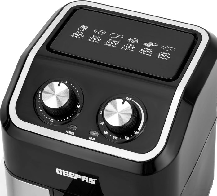 Geepas Vortex 5L Digital Air Fryer - Convection Air Fryer with LED Touchscreen, 30 Minutes Timer & Non-Stick Basket - Oil Free Toaster Oven, 2 Years Warranty, 1600W, Black'
